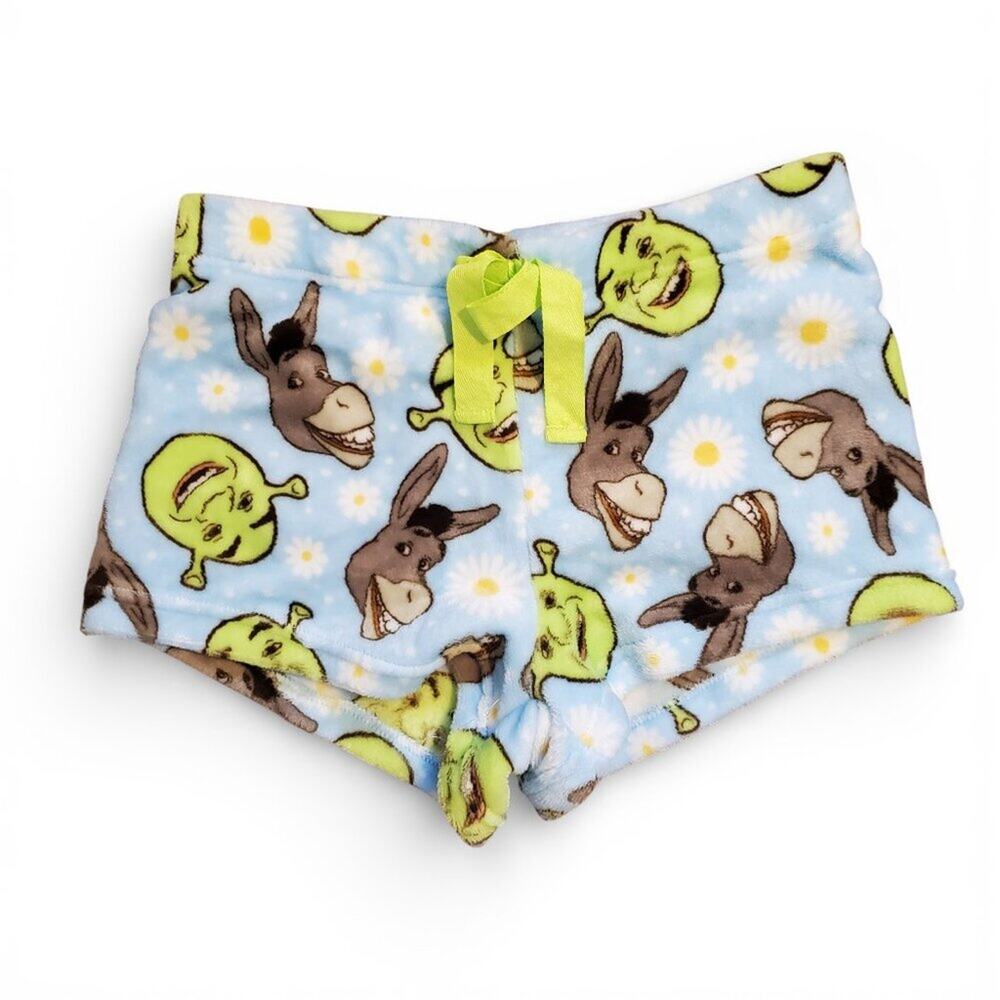 Shrek Printed Plush Short Fuzzy SHorts Blue Green Size Large